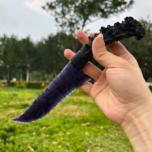 Purple Nebula|Black and Purple Cat's Eye gemstone Hunting Knife